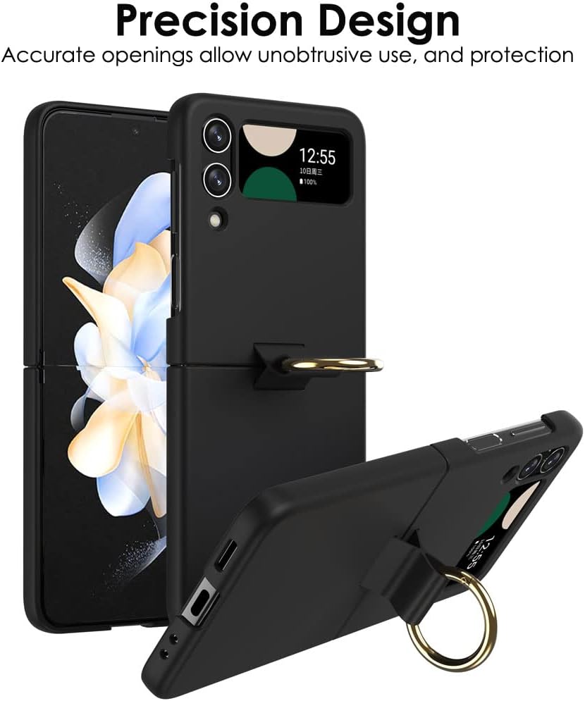 Samsung Galaxy Z Flip 4 Ring Case, Z Flip 4 Case with Stylish Ring Holder / Clip / Stand, Slim Fit, Hard PC Shockproof Matte Case