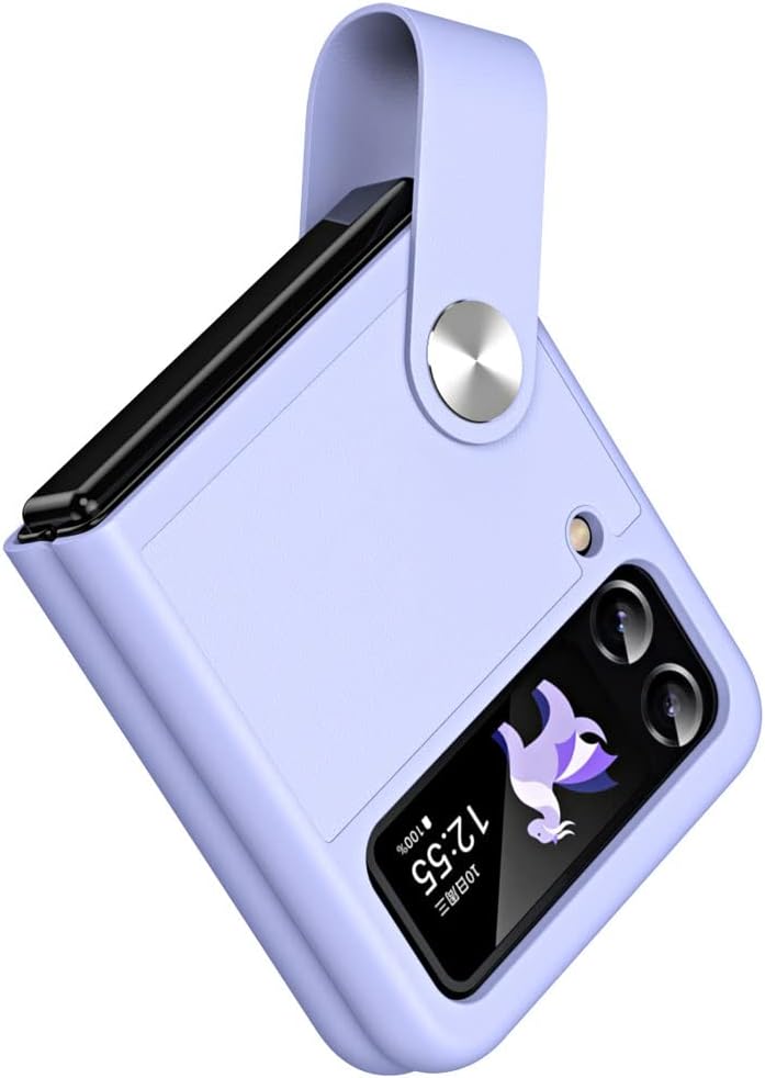 Samsung Galaxy Z Flip 4 / Flip 3 Case, Z Flip 4/3 Leather Case with Leather Finger Holder, Hard PC Shockproof Protective Bumper Case