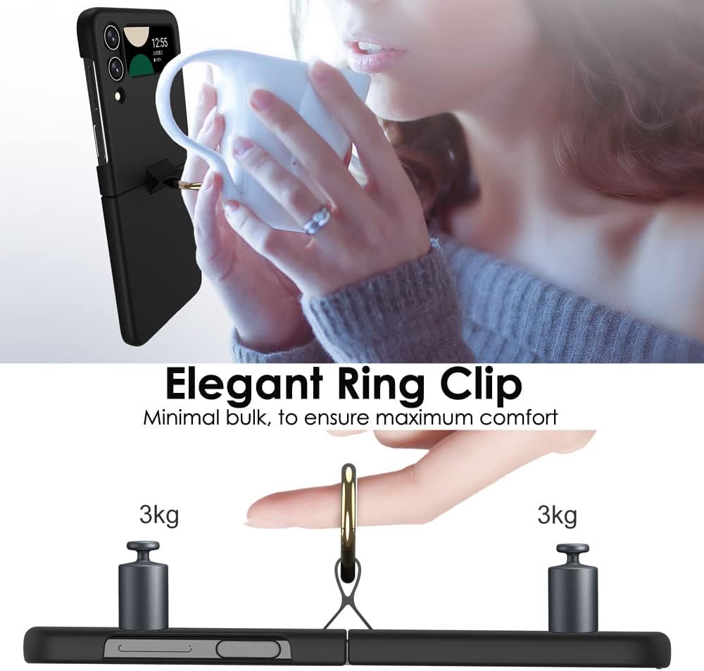 Samsung Galaxy Z Flip 4 Ring Case, Z Flip 4 Case with Stylish Ring Holder / Clip / Stand, Slim Fit, Hard PC Shockproof Matte Case