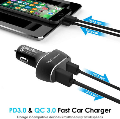 63W 2 Port USB Car Charger with 45W PD & 18W QC 3.0