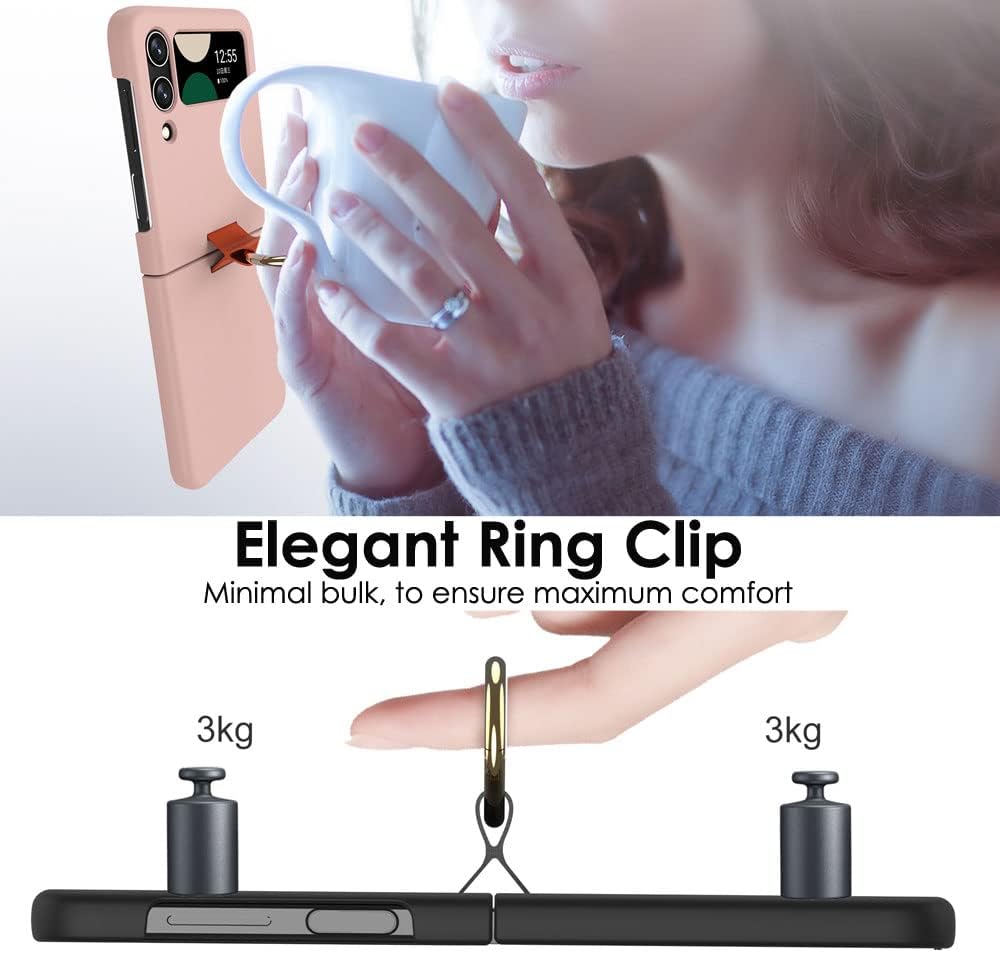 Samsung Galaxy Z Flip 4 Ring Case, Z Flip 4 Case with Stylish Ring Holder / Clip / Stand, Slim Fit, Hard PC Shockproof Matte Case