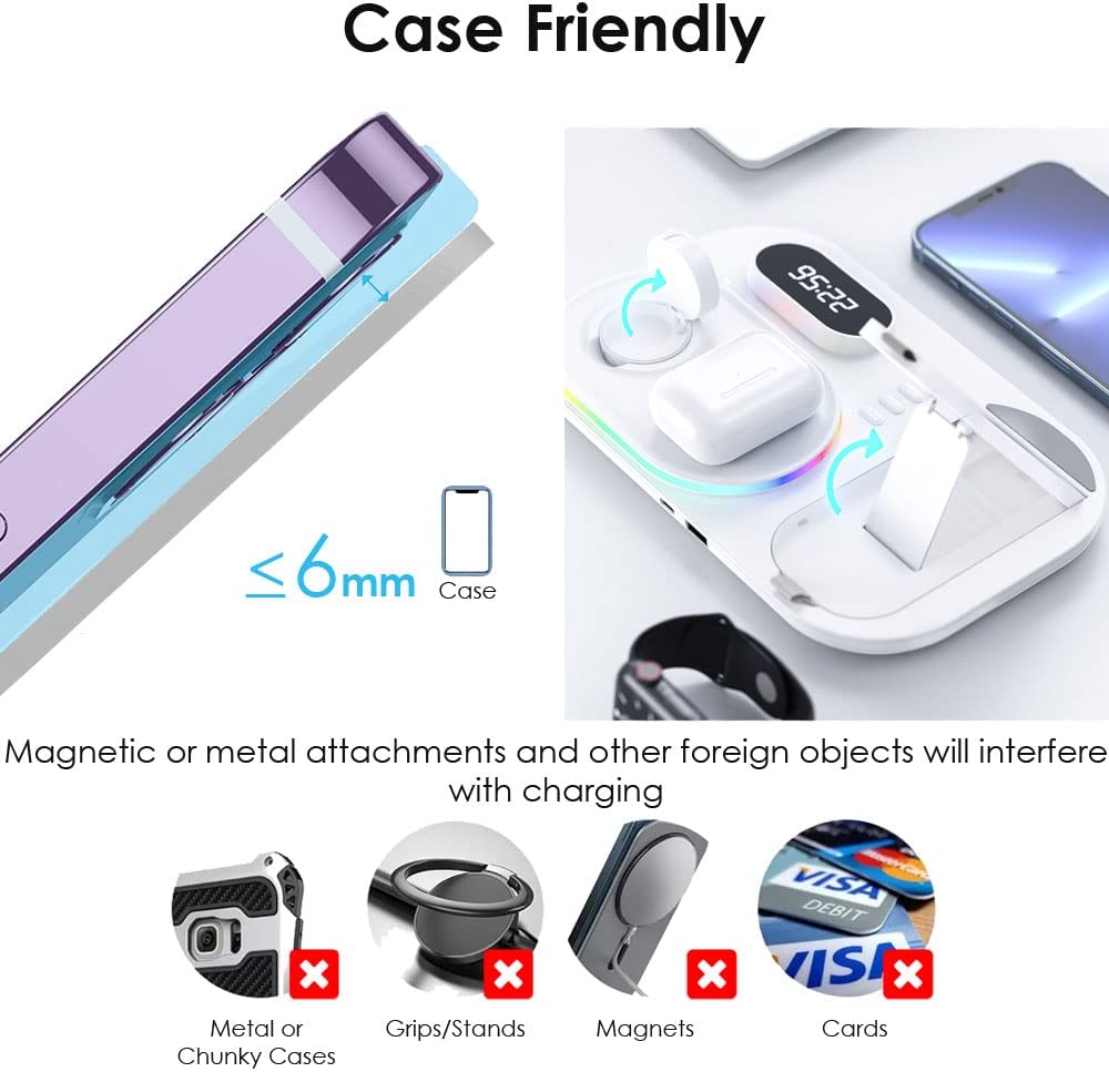 4 in1 Wireless Charging Station Clock & Light, 30W Fast Wireless Charging Stand