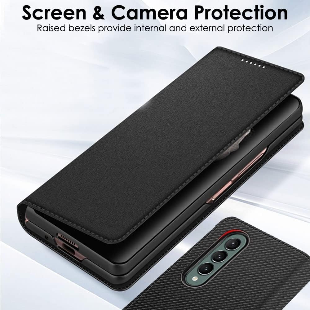Samsung Galaxy Z Fold 4 Leather Wallet Case, Detachable Magnetic 2in1 Case with Screen Frame, Card Wallet & Stand