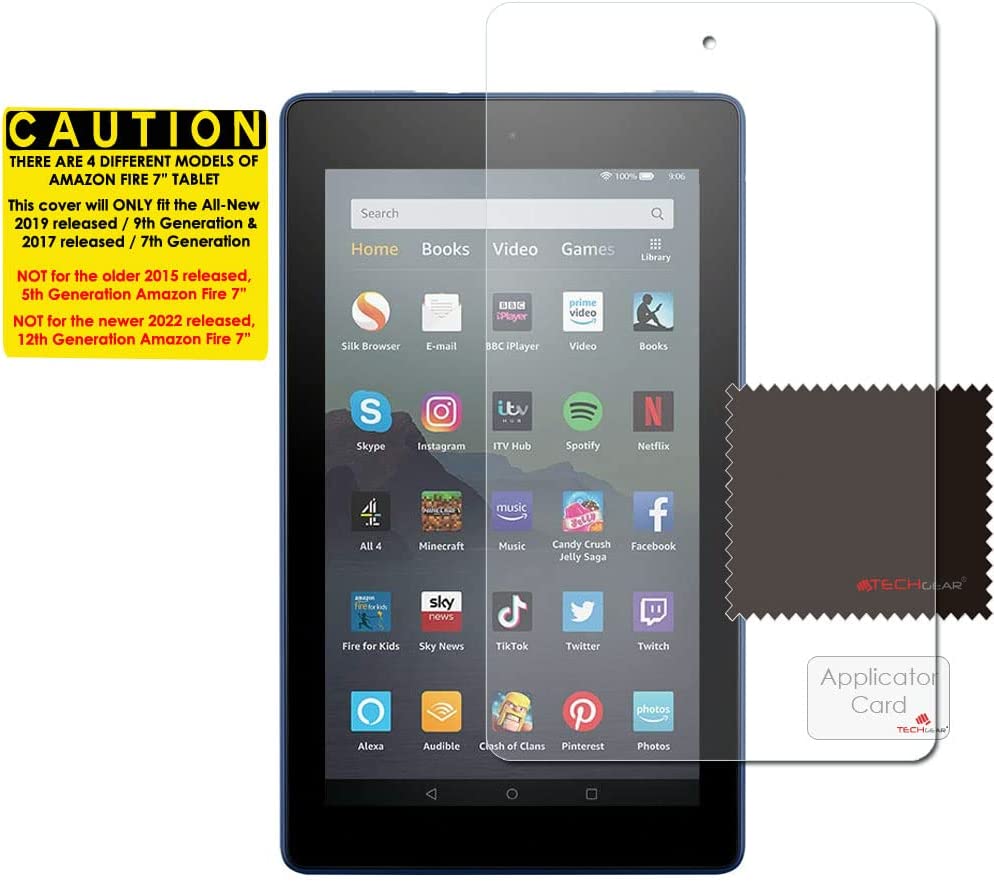 TECHGEAR Screen Protector for Previous Amazon Fire 7" & Fire Kids Edition 7" (9th Gen / 2019 Release) - Clear Lcd Screen Protectors