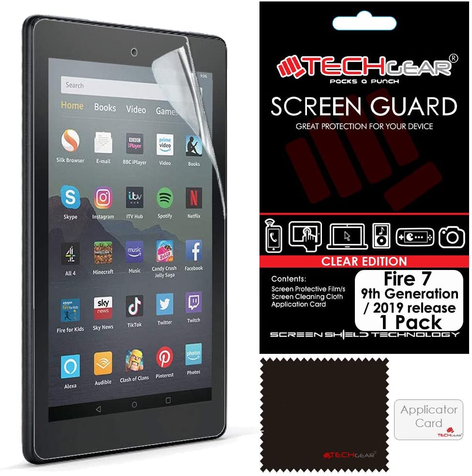 TECHGEAR Screen Protector for Previous Amazon Fire 7" & Fire Kids Edition 7" (9th Gen / 2019 Release) - Clear Lcd Screen Protectors