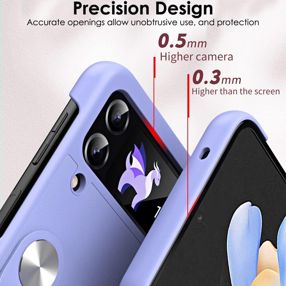 Samsung Galaxy Z Flip 4 / Flip 3 Case, Z Flip 4/3 Leather Case with Leather Finger Holder, Hard PC Shockproof Protective Bumper Case