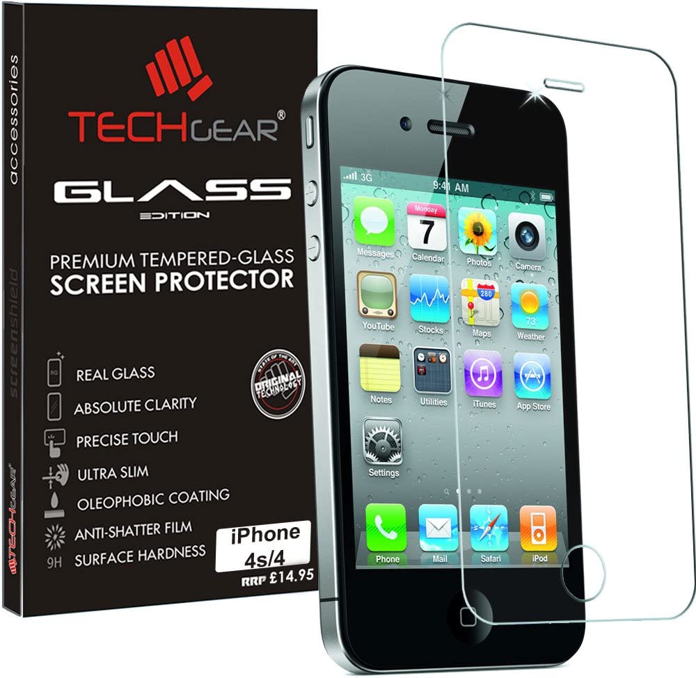 TECHGEAR GLASS Edition for iPhone 4s, iPhone 4 - Genuine Tempered Glass Screen Protector Compatible with Apple iPhone 4s, iPhone 4