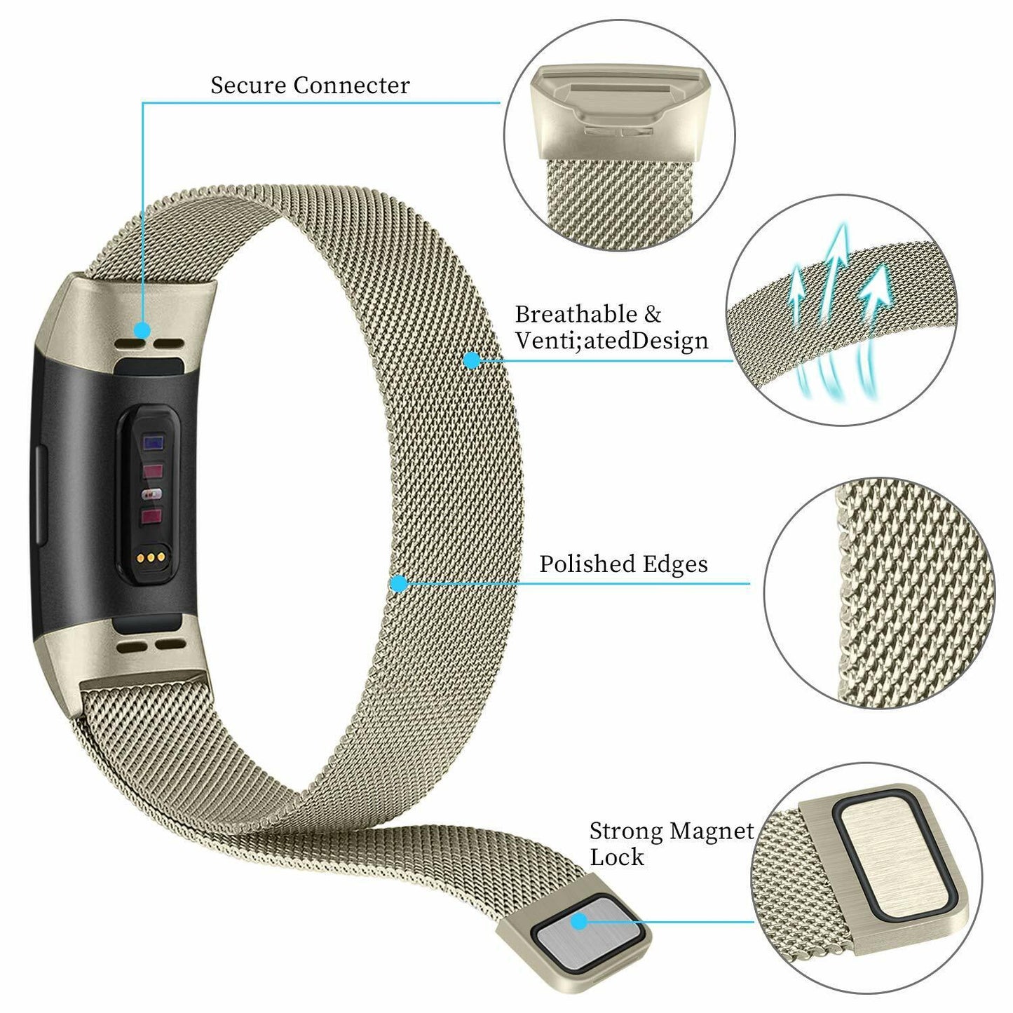 Milanese Stainless Steel Watch Band for Fitbit Charge 4 / 3