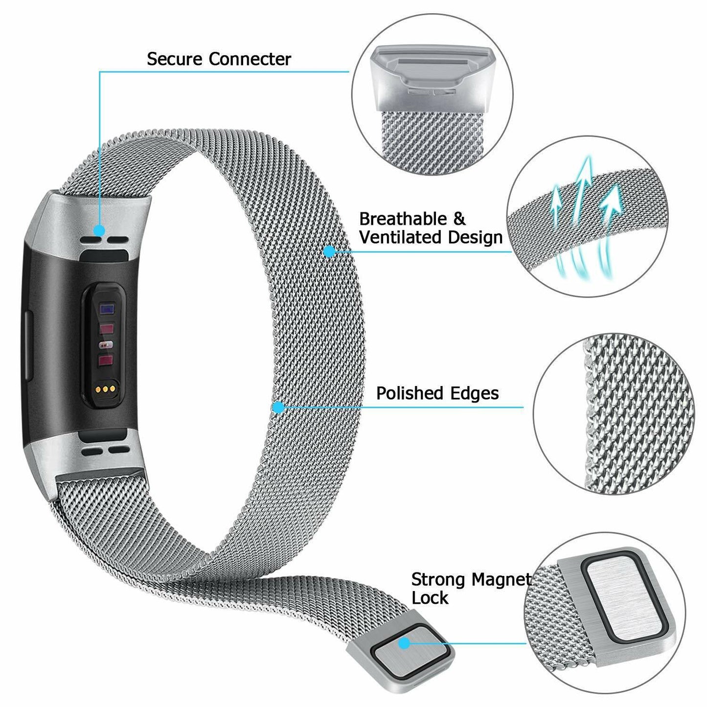Milanese Stainless Steel Watch Band for Fitbit Charge 4 / 3