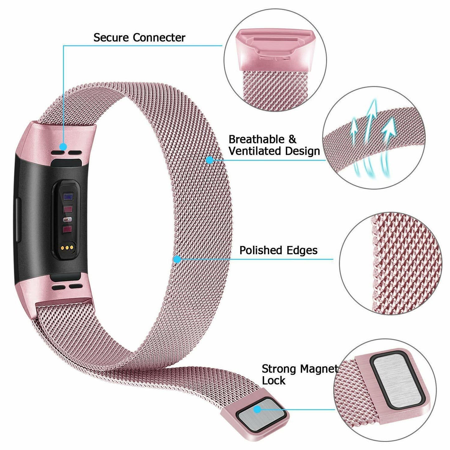 Milanese Stainless Steel Watch Band for Fitbit Charge 4 / 3
