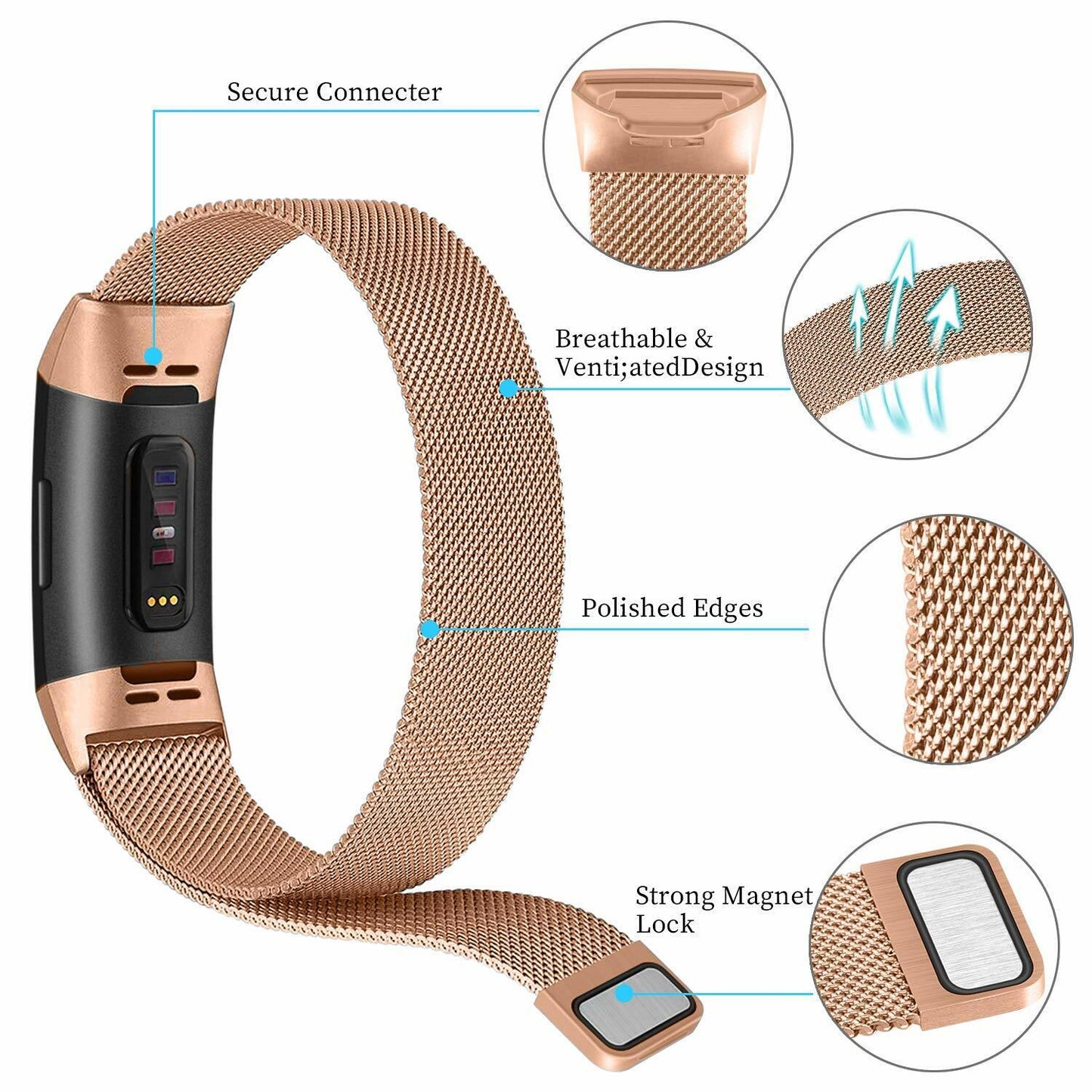 Milanese Stainless Steel Watch Band for Fitbit Charge 4 / 3