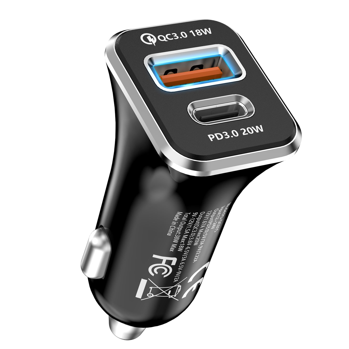 TECHGEAR 38W USB C Car Charger 12V/24V [PD 20W + QC3.0 18W] Dual Port Fast Charging Cigarette Lighter USB Adapter for Mobile, Tablets, Gaming Devices etc