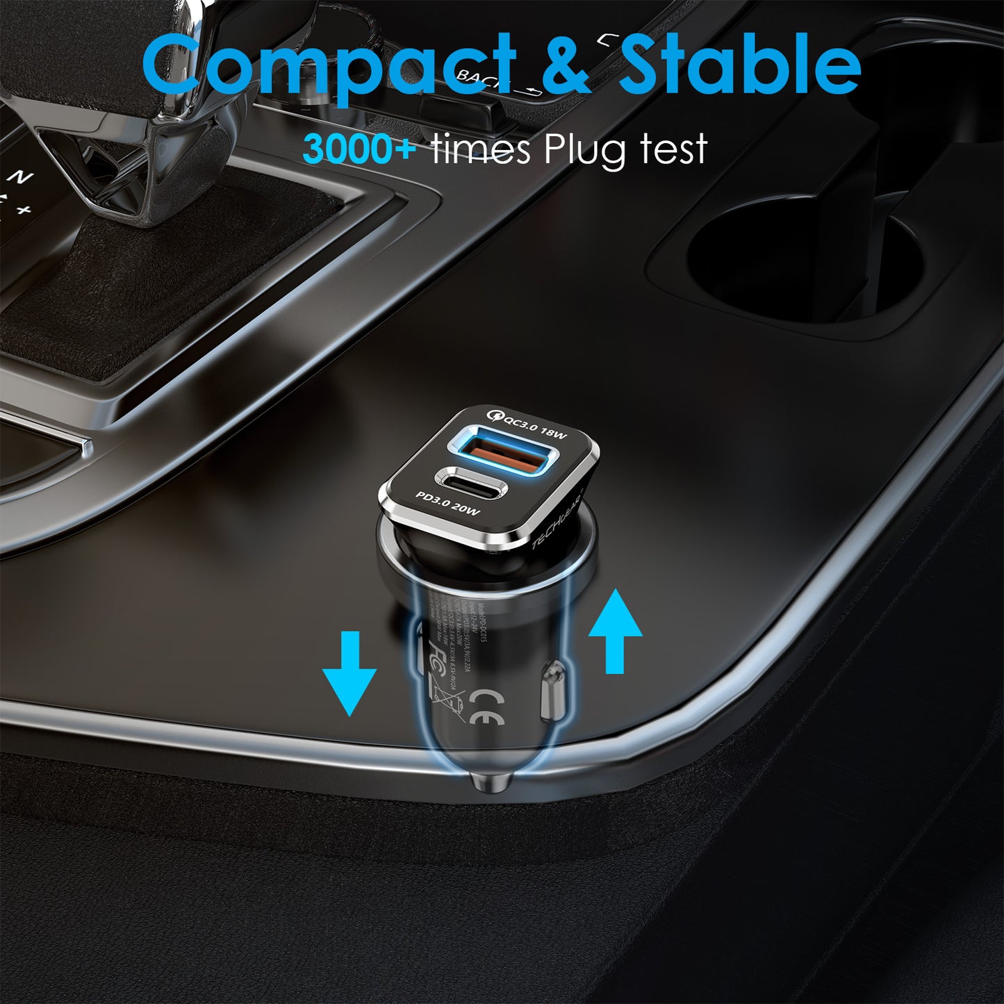 TECHGEAR 38W USB C Car Charger 12V/24V [PD 20W + QC3.0 18W] Dual Port Fast Charging Cigarette Lighter USB Adapter for Mobile, Tablets, Gaming Devices etc