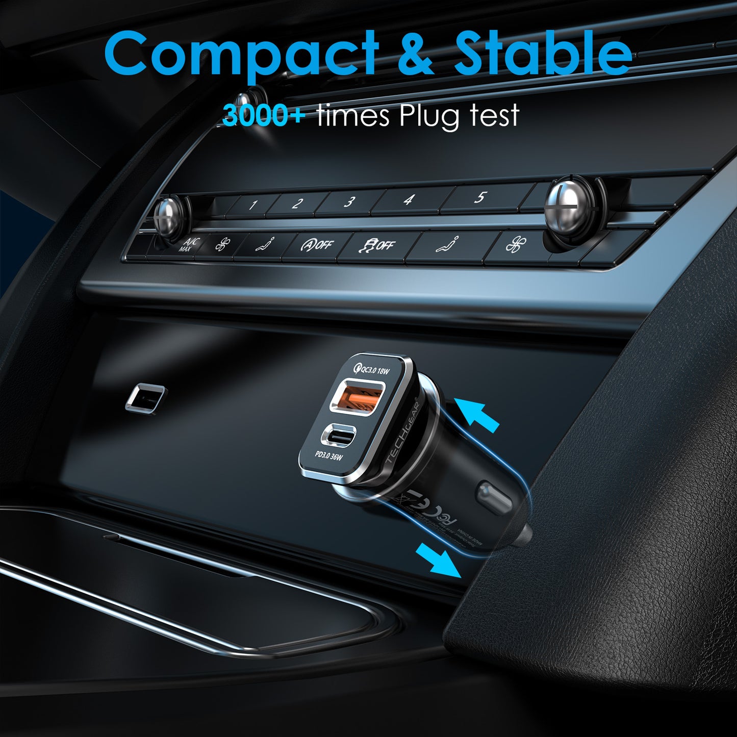 TECHGEAR 54W USB C Car Charger 12V/24V [PD 36W + QC3.0 18W] Dual Port Fast Charging Cigarette Lighter USB Adapter for Mobile, Tablets, Gaming Devices etc