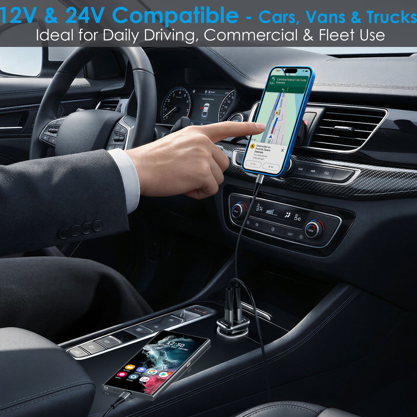 TECHGEAR 54W USB C Car Charger 12V/24V [PD 36W + QC3.0 18W] Dual Port Fast Charging Cigarette Lighter USB Adapter for Mobile, Tablets, Gaming Devices etc