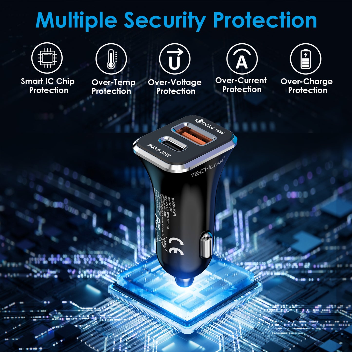 TECHGEAR 38W USB C Car Charger 12V/24V [PD 20W + QC3.0 18W] Dual Port Fast Charging Cigarette Lighter USB Adapter for Mobile, Tablets, Gaming Devices etc