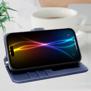 [Wallet Case] RFID Blocking, Leather Flip Cover with Card Holder, Kickstand, Wrist Strap, Magnetic Closure For Apple iPhone 17