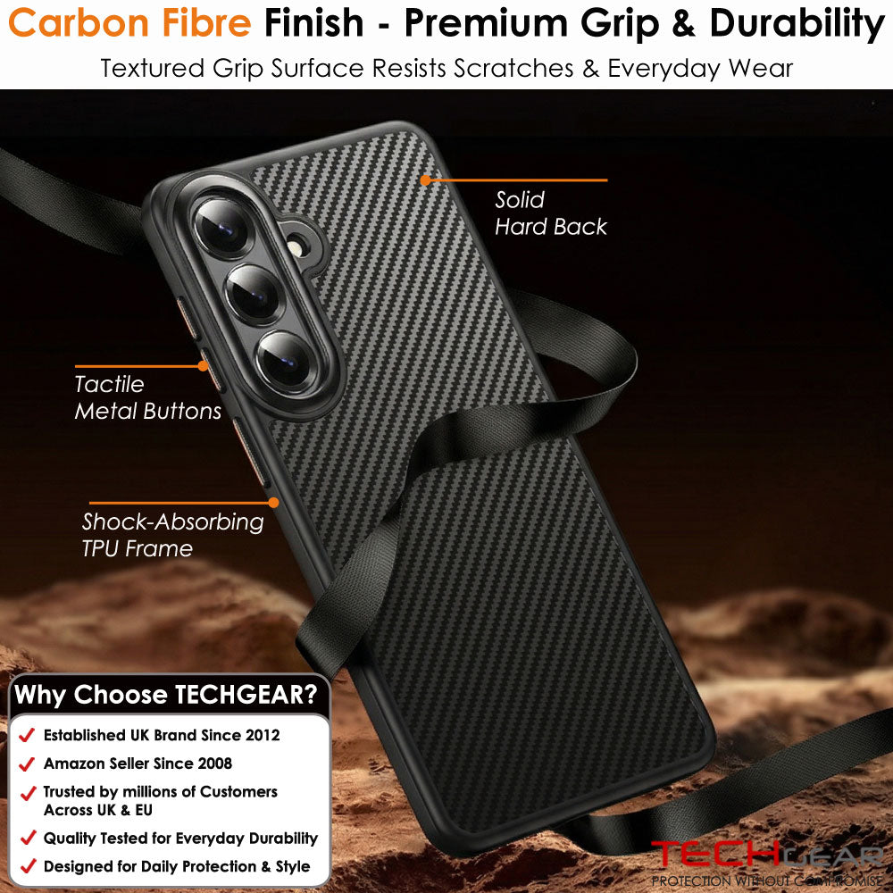 TECHGEAR Carbon Fibre Case for Samsung Galaxy S26 - Magnetic Slim Shockproof Hard Back Cover, Wireless Charging Compatible
