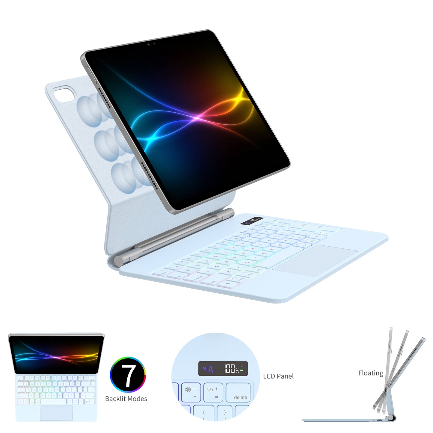 TECHGEAR [Magic Keyboard] Magnetic Floating Stand Case with Touchpad & 7-Colour Backlight for Apple iPad A16 11" (11th Gen) / iPad 10.9" (10th Gen)