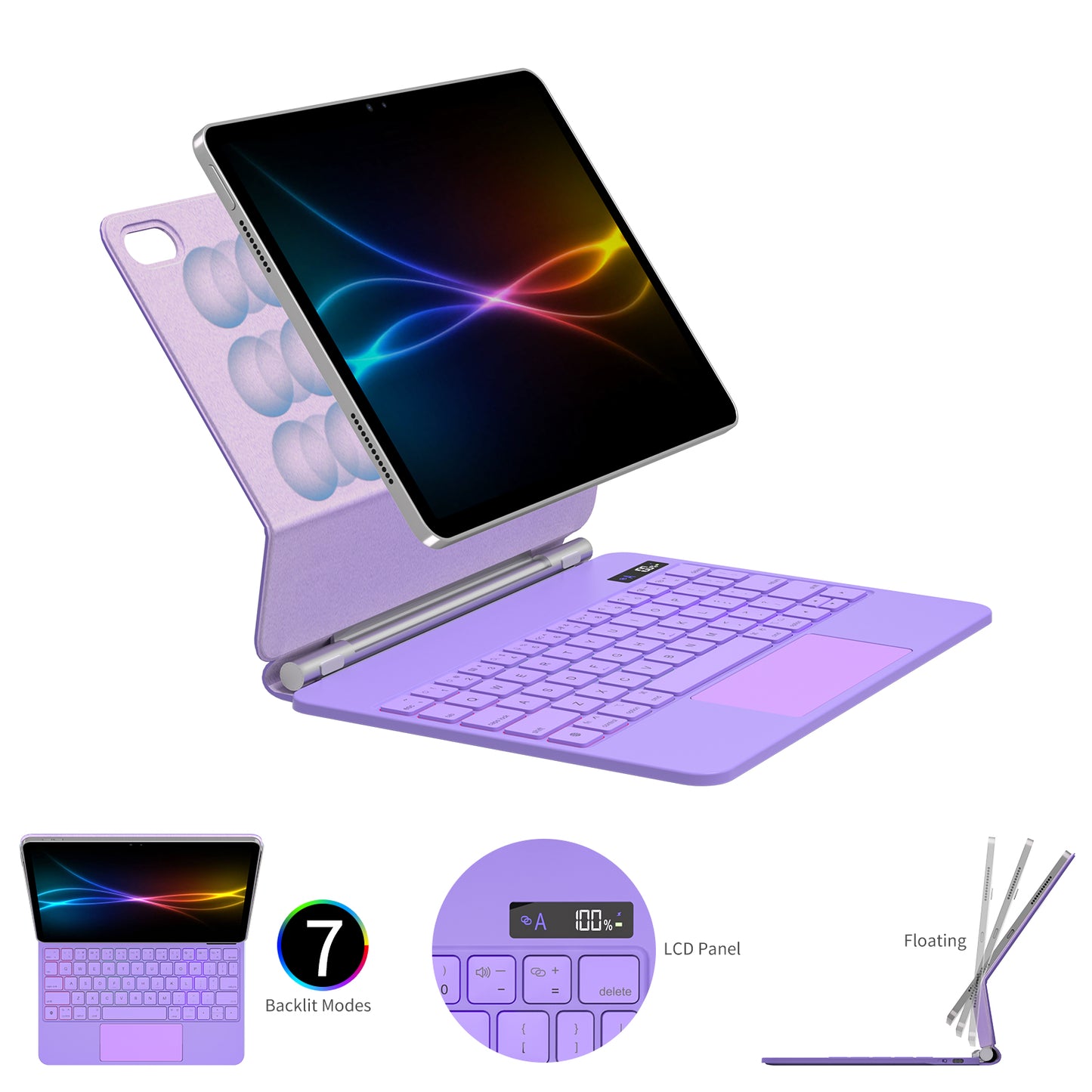 [Magic Keyboard] Magnetic Floating Stand, Precision Multi-Touch Trackpad, 7 Color Backlight, QWERTY, for Apple iPad Air 11" (M3/M2), Air 5th/4th Gen, iPad Pro 11" 4th/3rd/2nd/1st Gen)