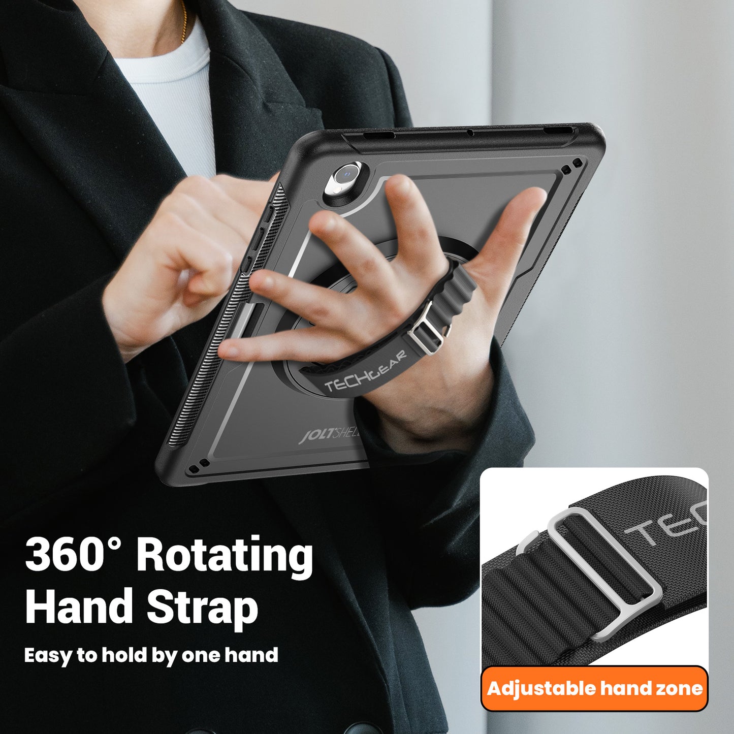 TECHGEAR JOLT Case for Samsung Galaxy Tab S11 11" (SM-X730 / SM-X736) – Slim Rugged Case with S-Pen Holder, 360° Stand, Hand Strap & Shoulder Strap