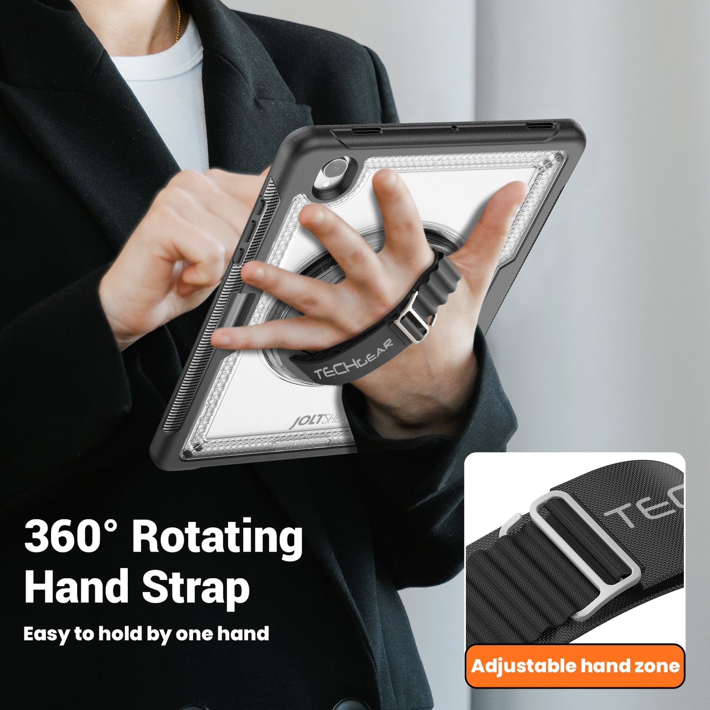 TECHGEAR JOLT Case for Samsung Galaxy Tab S11 11" (SM-X730 / SM-X736) – Slim Rugged Case with S-Pen Holder, 360° Stand, Hand Strap & Shoulder Strap