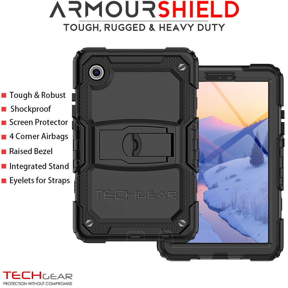 TECHGEAR ArmourSHIELD Case for Samsung Galaxy Tab A11 8.7" (SM-X130/X133/X135) – Tough Rugged Full Body Case with Screen Protector & Kickstand