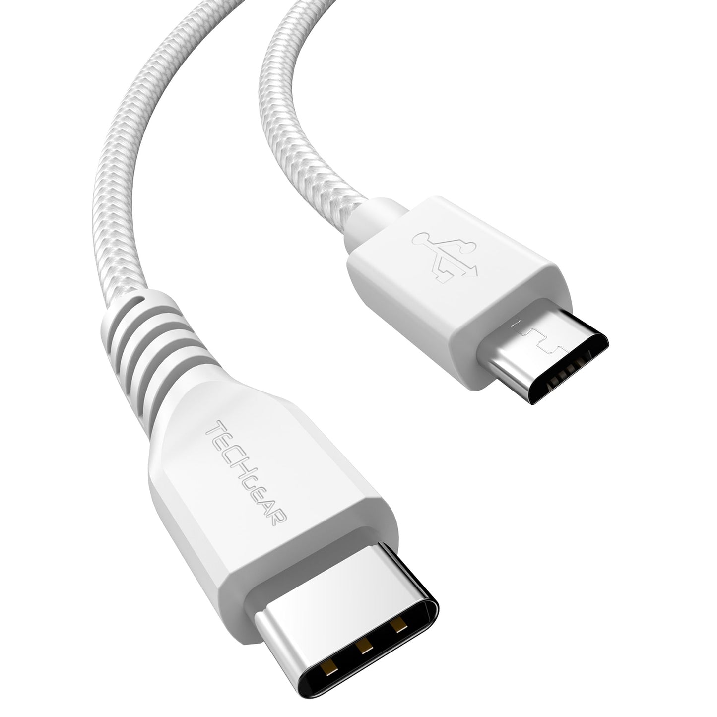 TECHGEAR USB C to Micro USB Cable 2M - 3A Fast Charging Braided Lead USB-C to Micro USB Charger Cable for Android Phones, PS4 Controller, Cameras, Tablets (White)