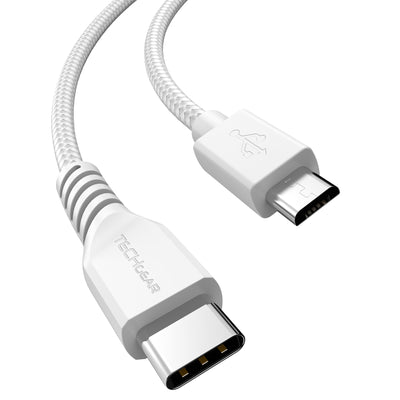 TECHGEAR USB C to Micro USB Cable 2M - 3A Fast Charging Braided Lead USB-C to Micro USB Charger Cable for Android Phones, PS4 Controller, Cameras, Tablets (White)