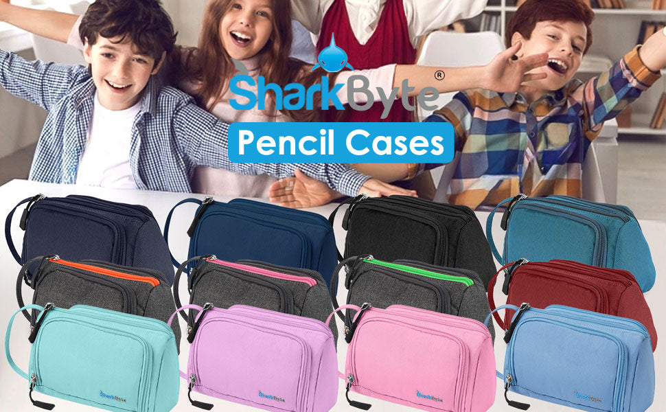 SharkByte Large Pencil Case – Big Capacity Recycled Fabric Stationery Organizer with Handle for School, College, Office & Travel (Available in 11 Colours)