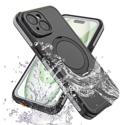 TECHGEAR Waterproof Magnetic Stand Case for iPhone 15 6.1" – IP68 Shockproof MagSafe Compatible Cover