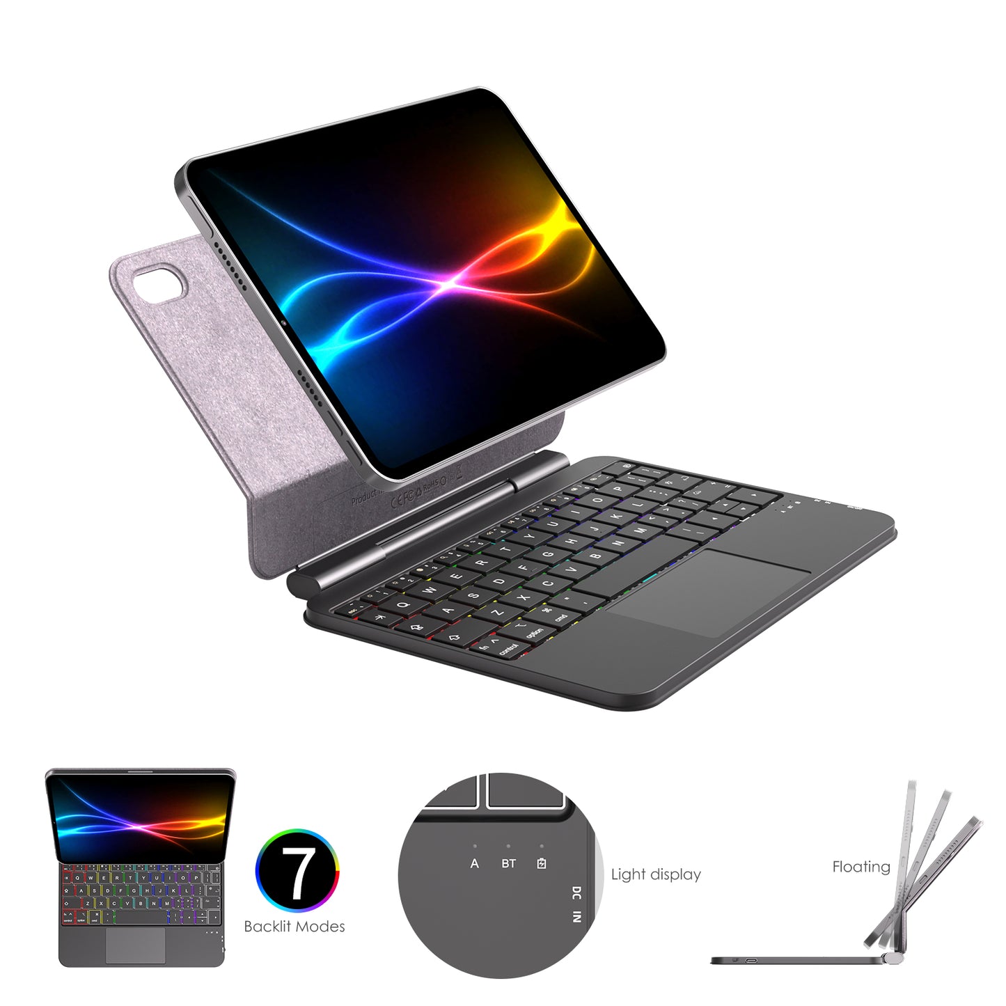 TECHGEAR Magic Keyboard Case for iPad Mini 7 (A17 Pro) & Mini 6 – Magnetic Floating Stand, Trackpad, 7-Colour Backlit UK QWERTY, Slim Portable Folio