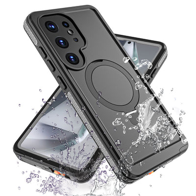 TECHGEAR Waterproof Magnetic Stand Case for Samsung Galaxy S25 Ultra – IP68 Shockproof Full Body Magnetic Charging Compatible Cover