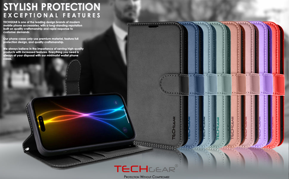 [Wallet Case] RFID Blocking, Leather Flip Cover with Card Holder, Kickstand, Wrist Strap, Magnetic Closure For Apple iPhone 17