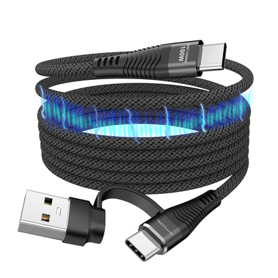 100w Fast charging magnetic coiling cable with 2in1  USB-C usb-a connectors 
