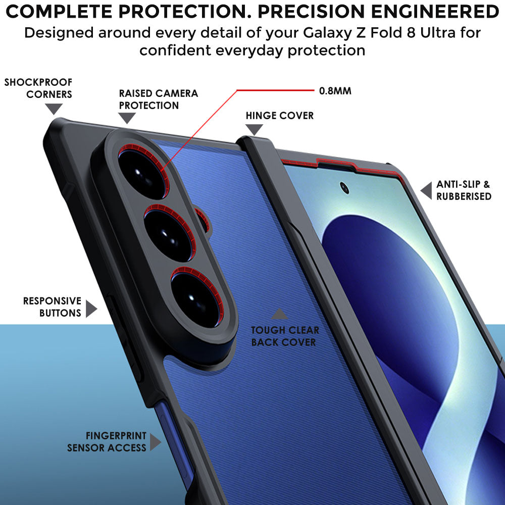 TECHGEAR Tough Case for Samsung Galaxy Z Fold 8 Ultra with Built-In Tempered Glass Screen Protector, Shockproof, Hinge Protection & Clear Back