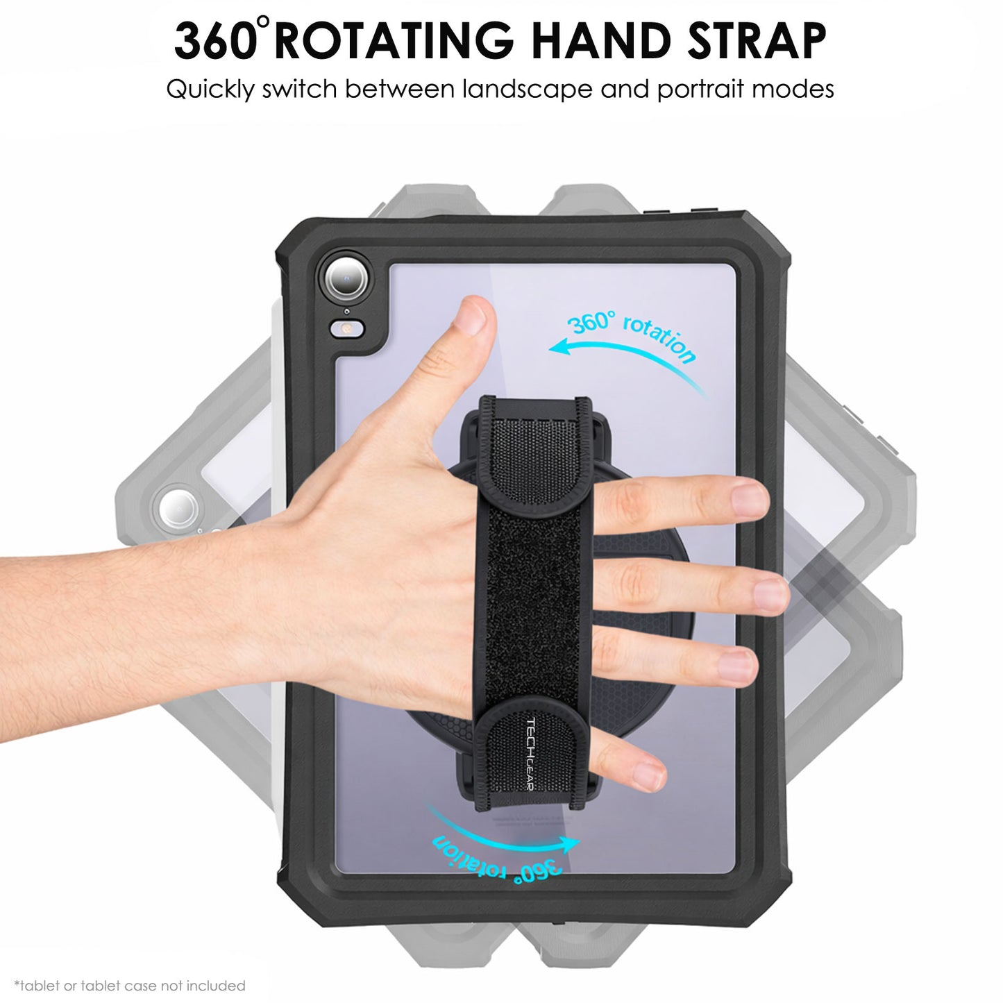 TECHGEAR Universal Tablet Hand Strap Holder & Stand – 360° Rotating Grip with Kickstand for iPad & Tablets 7–13"