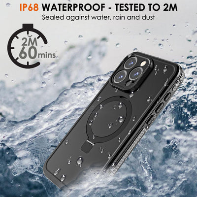 TECHGEAR Waterproof Magnetic Stand Case for iPhone 15 Pro Max 6.7" – IP68 Shockproof MagSafe Compatible Cover