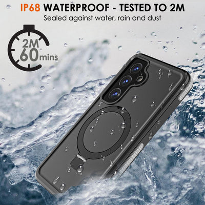 TECHGEAR Waterproof Magnetic Stand Case for Samsung Galaxy S25 Plus (S25+) – IP68 Shockproof Full Body Magnetic Charging Compatible Cover