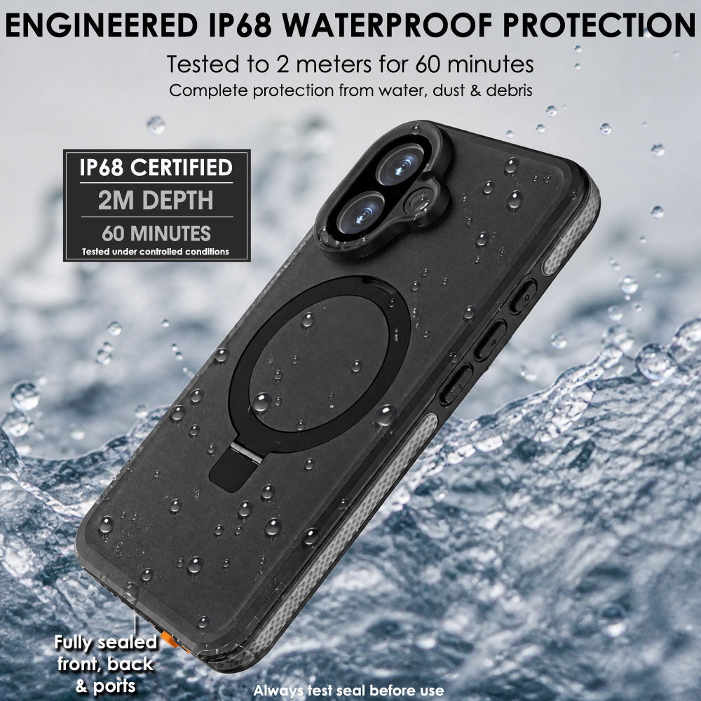TECHGEAR Waterproof Magnetic Stand Case for iPhone 17 6.3" – IP68 Shockproof MagSafe Compatible Cover