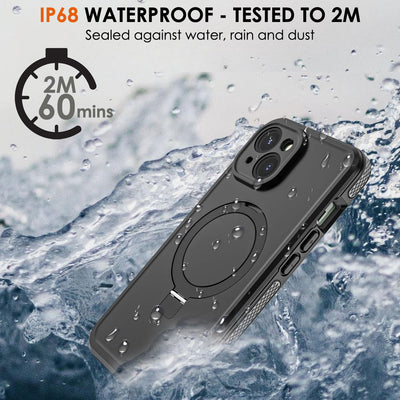 TECHGEAR Waterproof Magnetic Stand Case for iPhone 15 6.1" – IP68 Shockproof MagSafe Compatible Cover