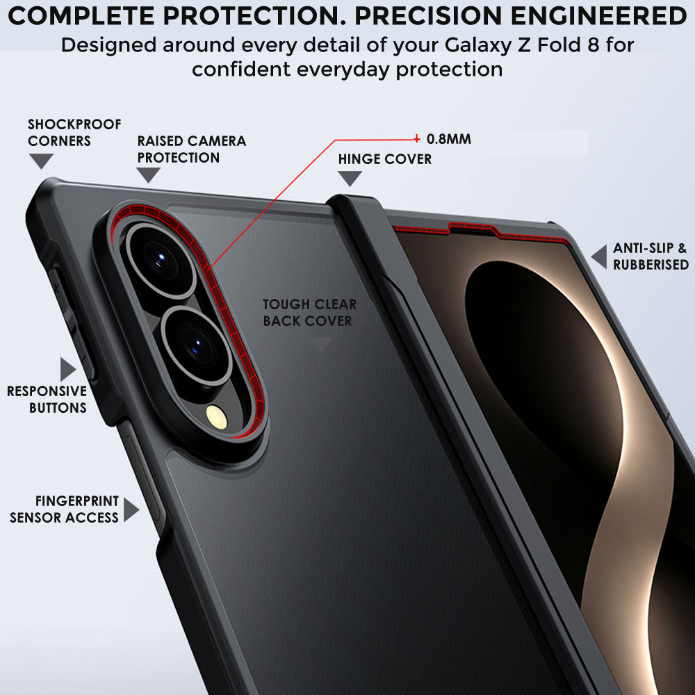 TECHGEAR Tough Case for Samsung Galaxy Z Fold 8 with Built-In Tempered Glass Screen Protector, Shockproof, Hinge Protection & Clear Back