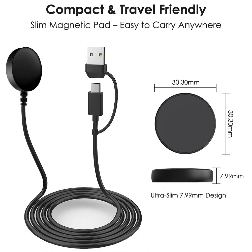 TECHGEAR 2-in-1 Charging Cable Dock for Samsung Galaxy Watch 8 / 8 Classic / 7 / Watch FE / Watch Ultra / 6 / 6 Classic / 5 / 5 Pro / 4 / 4 Classic / 3 / Watch Active / Active 2 – USB-A + USB-C Magnetic Fast Charging (1m/2m, 1 Pack/2 Pack)