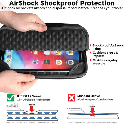 TECHGEAR AirShock Universal Tablet Sleeve | Shockproof Protective Sleeve Case for 7-13 Inch Tablets | Water-Resistant Oxford Fabric with Front Storage Pocket