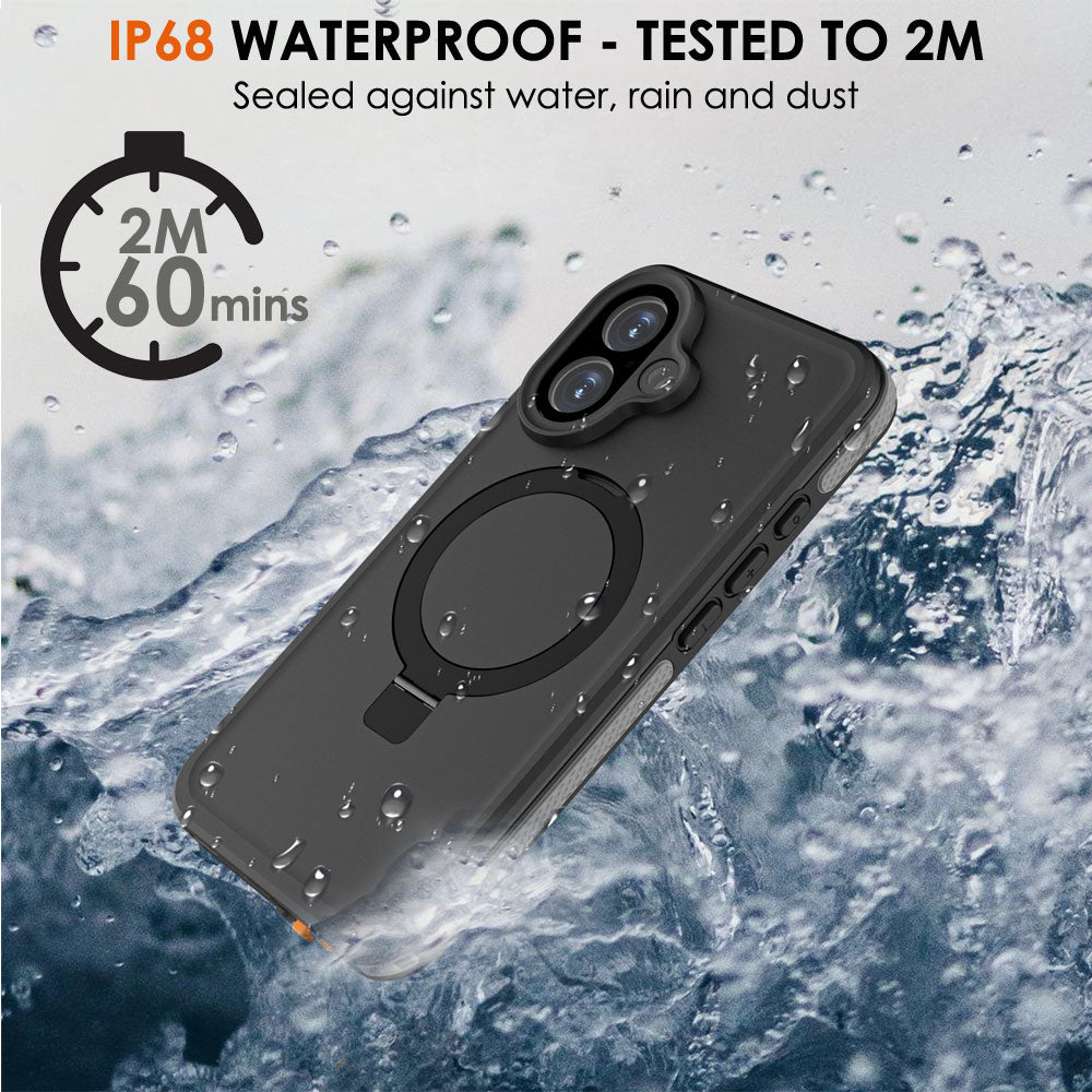 TECHGEAR Waterproof Magnetic Stand Case for iPhone 16 6.1" – IP68 Shockproof MagSafe Compatible Cover