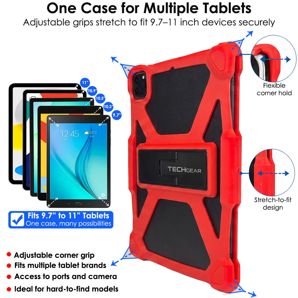 TECHGEAR Universal Tablet Case 10 Inch (9.7–11") - Rugged Bumper Case with Stand, Adjustable Fit Shockproof Protective Cover for iPad, Samsung, Lenovo, Android Tablets