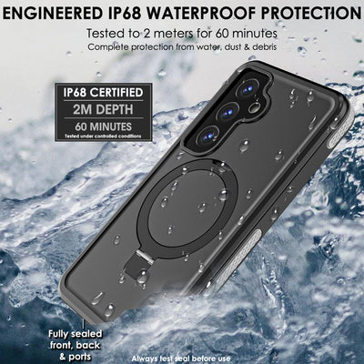 TECHGEAR Waterproof Magnetic Stand Case for Samsung Galaxy S25 – IP68 Shockproof Full Body Magnetic Charging Compatible Cover