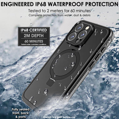 TECHGEAR Waterproof Magnetic Stand Case for iPhone 15 Pro 6.1" – IP68 Shockproof MagSafe Compatible Cover
