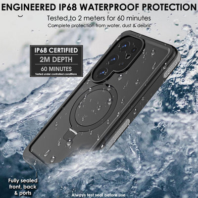 TECHGEAR Waterproof Magnetic Stand Case for Samsung Galaxy S25 Ultra – IP68 Shockproof Full Body Magnetic Charging Compatible Cover