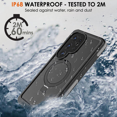 TECHGEAR Waterproof Magnetic Stand Case for Samsung Galaxy S25 Ultra – IP68 Shockproof Full Body Magnetic Charging Compatible Cover